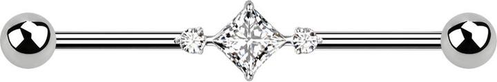 Actual product image Star Piercing Barbell silber mit zwei Kugeln zwei runde Kristalle mittig ein quadratischer Kristall (without brass, Titanium)