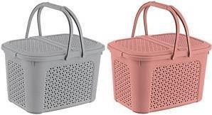 Productafbeelding keeeper Picknickmand "inka", 28 liter, nordic-rood Winkelmand met deksel, in rotanlook, 2 hengsels