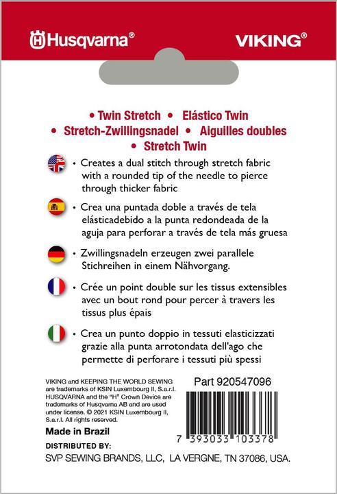 Actual product image Husqvarna Twin needle Stretch 75/11, width 2.5 mm