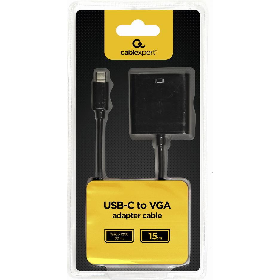 Thumbnail - Gembird AB-CM-VGAF-01 cable gender changer USB C VGA Schwarz (USB Typ-C, 20 cm), Data + Video Adapter, Schwarz