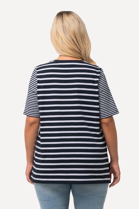 Produktbild Ulla Popken Shirt, Ringelmix, A-Linie, V-Ausschnitt, Halbarm (42, 44)