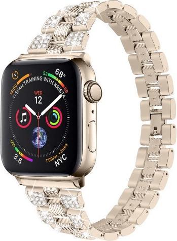Actual product image Cover-Discount Apple Watch 42/44/45mm - stainless steel with rhinestone bracelet gold (44 mm, 45 mm, 42 mm, Stainless steel)