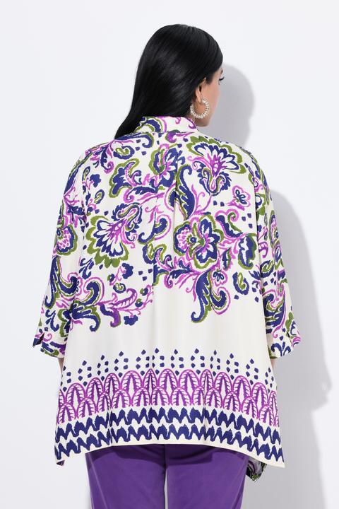 Immagine prodotto Ulla Popken Blusa dal taglio svasato con Paisley, colletto da camicia e maniche a 3/4 (54)