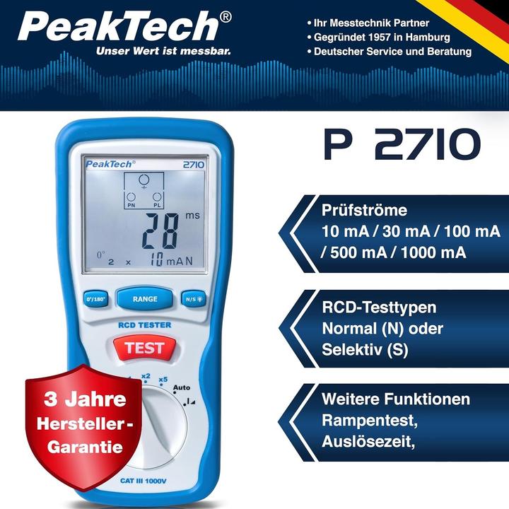 Produktbild Peaktech P 2710 Digitaler FI Tester (CAT III 600V)