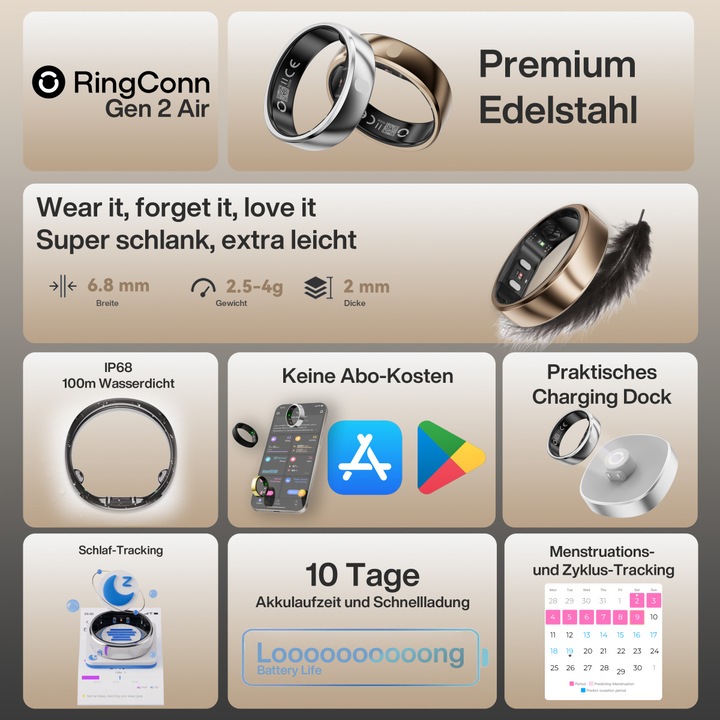 Produktbild RingConn Smart Ring Gen 2 Air (11, Silber)