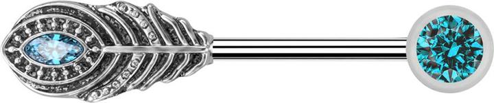 Produktbild Star Piercing Barbell silber mit Kugeln front Kristall aqua und Feder (Messing, Chirurgenstahl 316L)