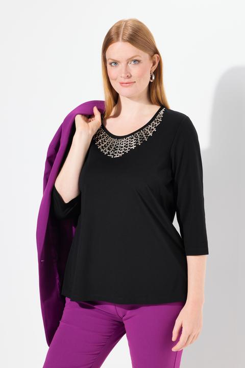 Immagine prodotto Ulla Popken Maglia classica con decorazione a collier, scollo a girocollo e maniche a 3/4 (50, 52)