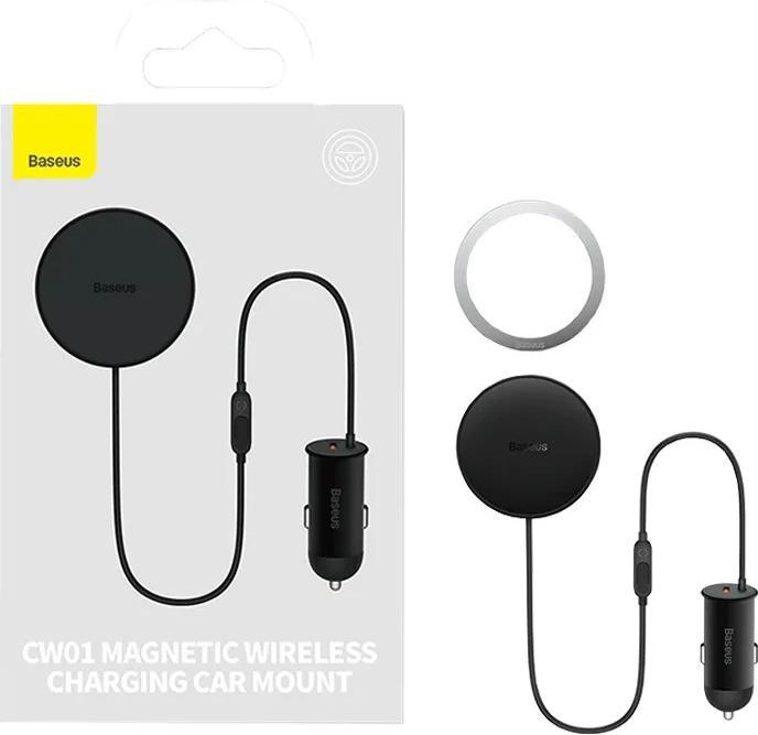 Productafbeelding Baseus Magnetische autotelefoonhouder CW01 aan ventilatierooster met autolader USB-A, 15W + 25W (zwart)