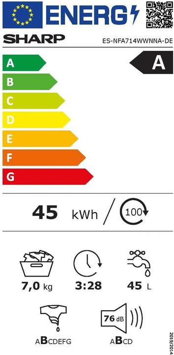 Energie-Label Sharp ES-NFA714WWNNA (7 kg, Links)