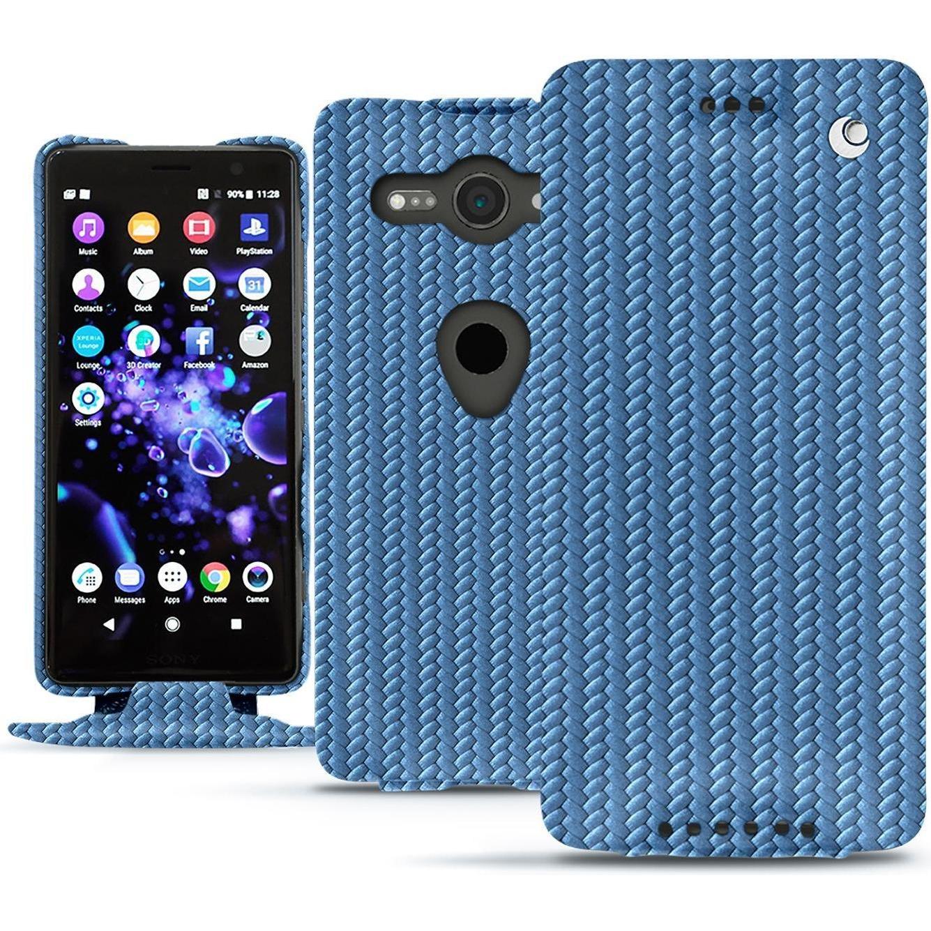 Noreve Lederschutzhülle vertikal (Sony Xperia XZ2 Compact), Smartphone Hülle, Blau