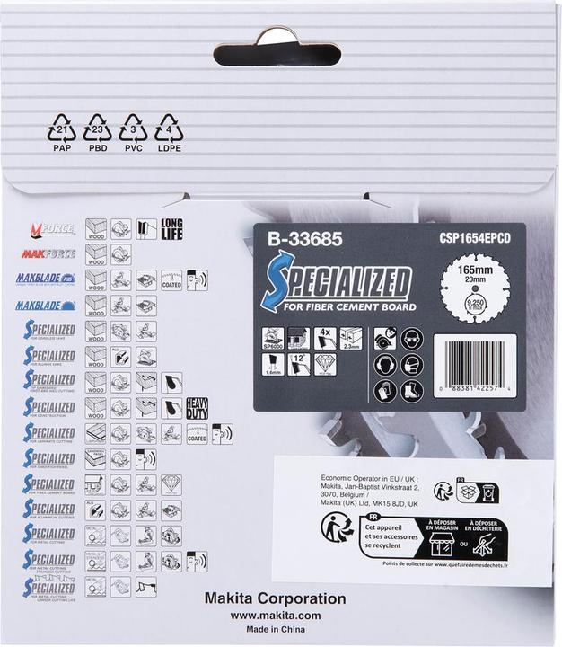 Actual product image Makita SPECIALIZED saw blade 165x20x4Z (B-33685)