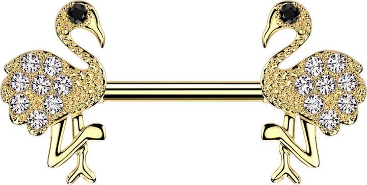 Immagine prodotto Star Piercing Barbell vergoldet mit zwei Flamingo vergoldet Kristalle silber (Ottone, Acciaio chirurgico 316L)