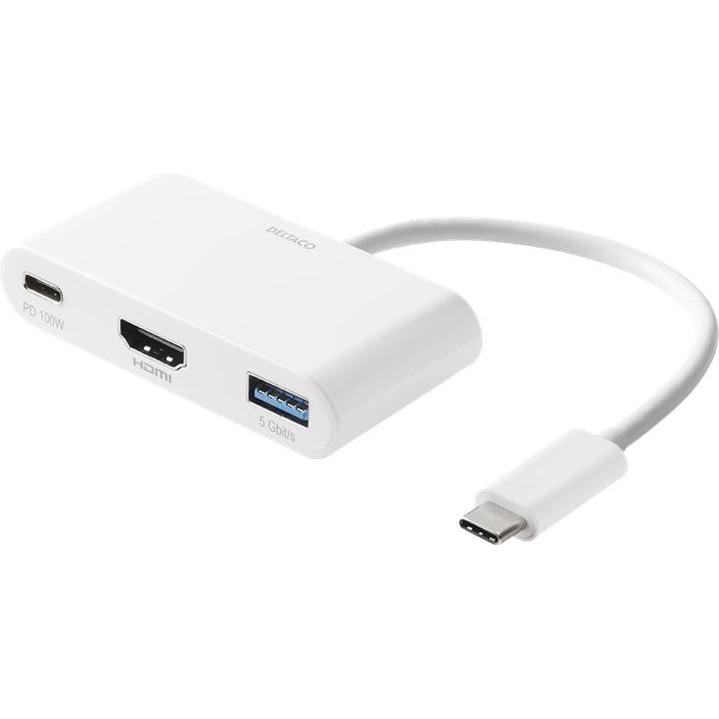 Deltaco USBC-HDMI23 notebook dock/port replicator Wired USB 3.2 Gen 1 (3.1 Gen 1) Type-C White (USB-C, 4 Ports), Docking...