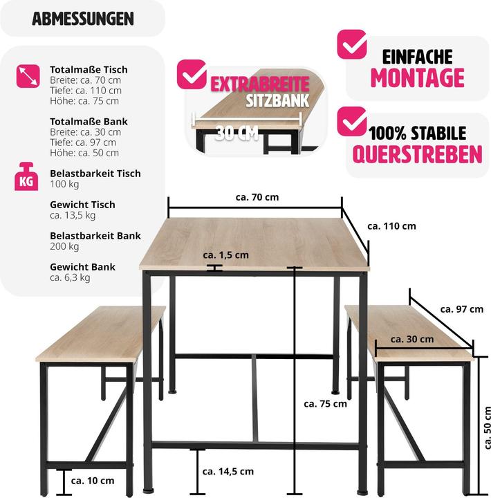 Actual product image tectake Dining table and benches Bolton (MDF)