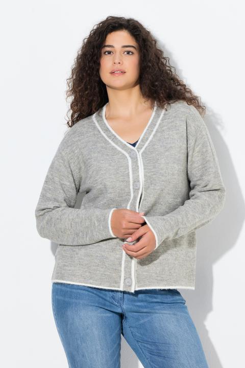 Produktbild Ulla Popken Strickjacke, Kontrastnaht, V-Ausschnitt, Langarm (58)