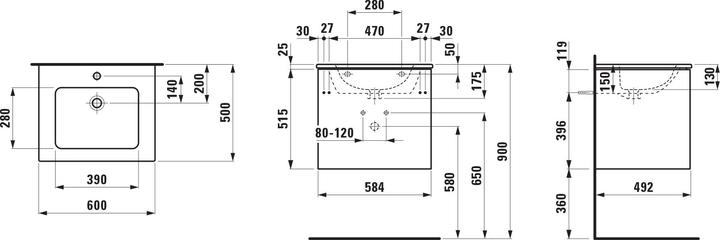 Produktbild Laufen Pro S Set Lani Komplettset 600, Waschtisch inkl. Waschtischunterbau, 600x500x540mm, H864964