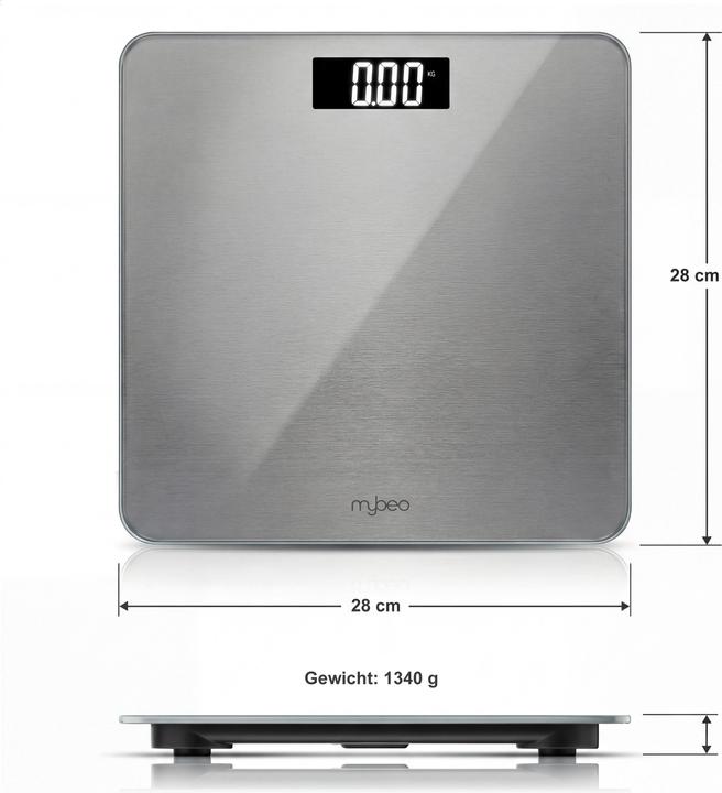 Actual product image Mybeo Personenwaage digital, Trittfläche aus 6mm Sicherheitsglas, max.180 kg Belastung, schmales Design (180 kg)