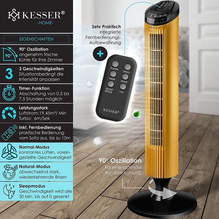 Produktbild Kesser Turmventilator mit Fernbedienung, 90cm, Gold (51.50 dB)