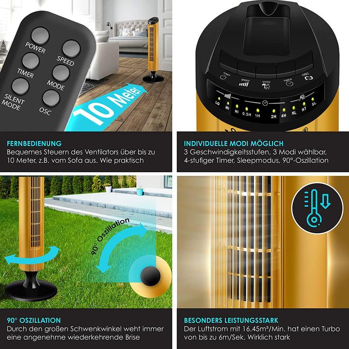 Produktbild Kesser Turmventilator mit Fernbedienung, 90cm, Gold (51.50 dB)