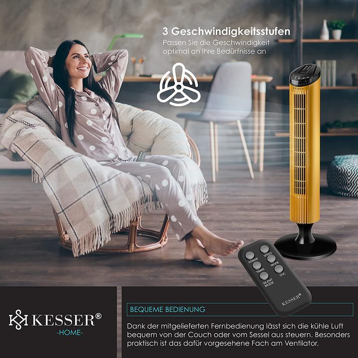 Produktbild Kesser Turmventilator mit Fernbedienung, 90cm, Gold (51.50 dB)