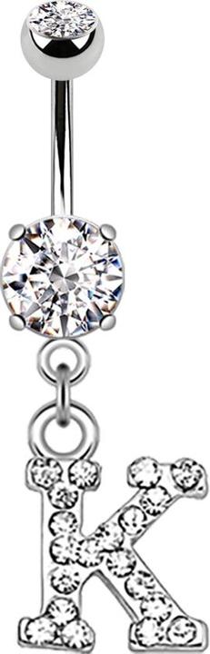 Produktbild Star Piercing Banane silber mit Anhänger Kristall Buchstabe K (Messing, Chirurgenstahl 316L)