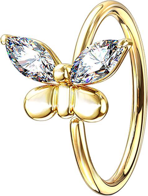 Immagine prodotto Star Piercing Anello per micro piercing Farfalla placcata oro con cristallo (Ottone)