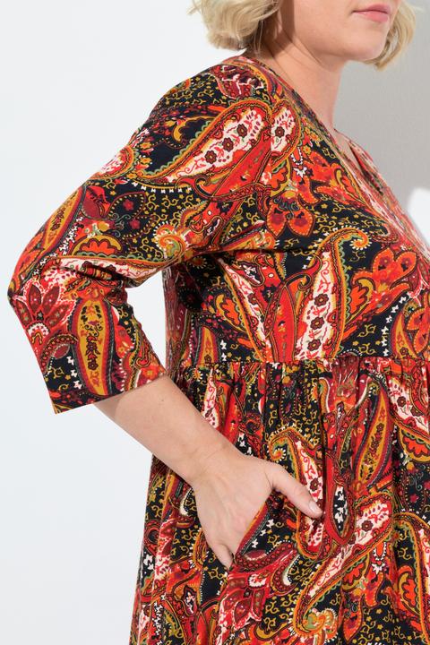 Actual product image Ulla Popken Paisley Empire Knit A-Line Pocket Dress (68)