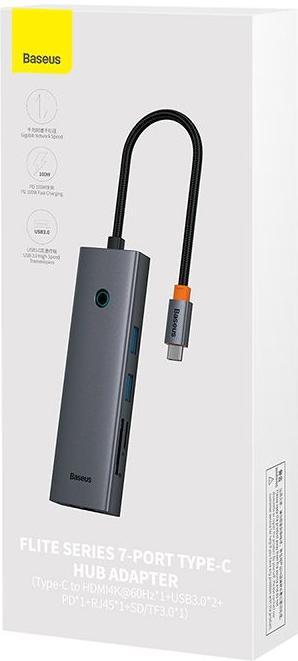Produktbild Baseus Hub 7w1 UltraJoy 7-Port ( USB-C to 1xHDMI4K@30Hz + 2xUSB 3.0 + 1xPD +RJ45 + SD/TF3.0) (USB-C, 7 Ports)