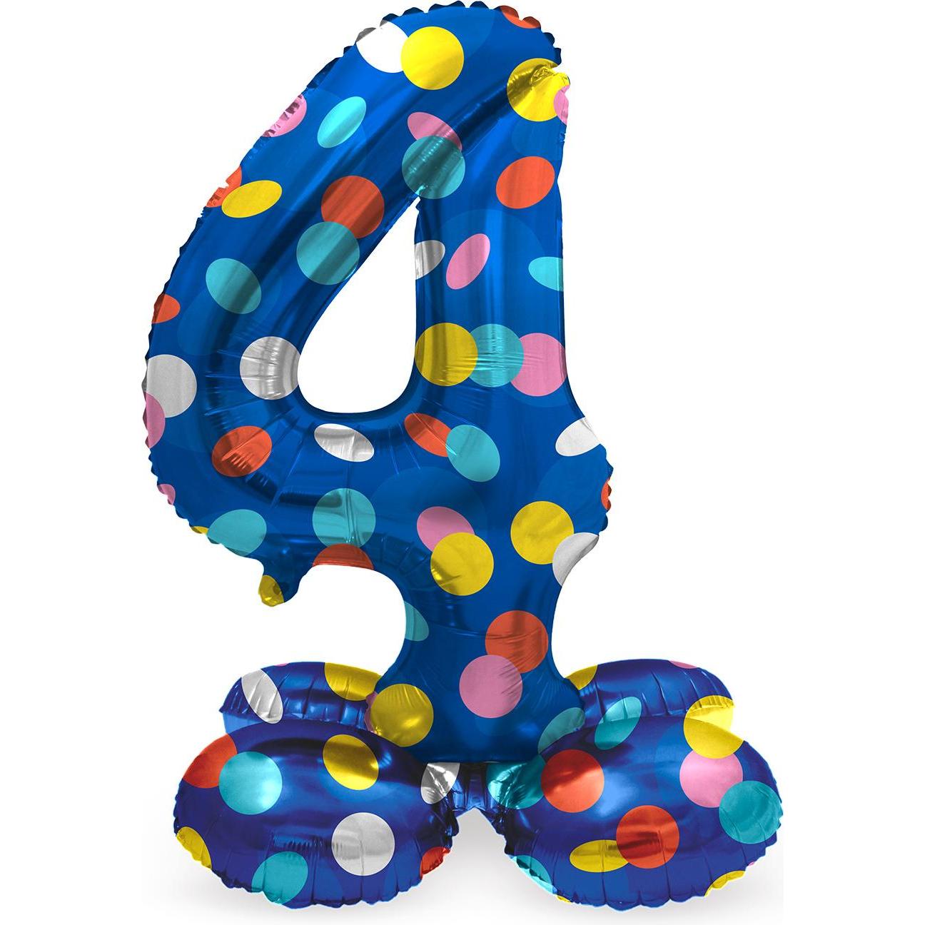 Folat Stehender Folienballon Bunte Punkte Zahl 4 - 72cm