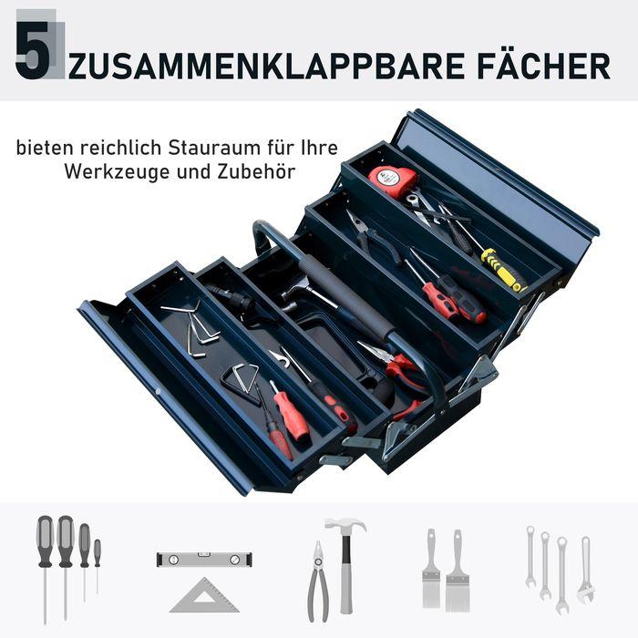 Produktbild Swisshandel24 Werkzeugkasten Werkzeugkoffer Werkzeugkiste 5 Fächer aufklappbar Stahl (SPCC) Dunkelgrün 57 x 21 x 4 (1 Teil)