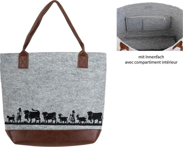 Produktbild Angela Bruderer Shopper aus Filz Grau mit Stickerei «Alpaufzug»