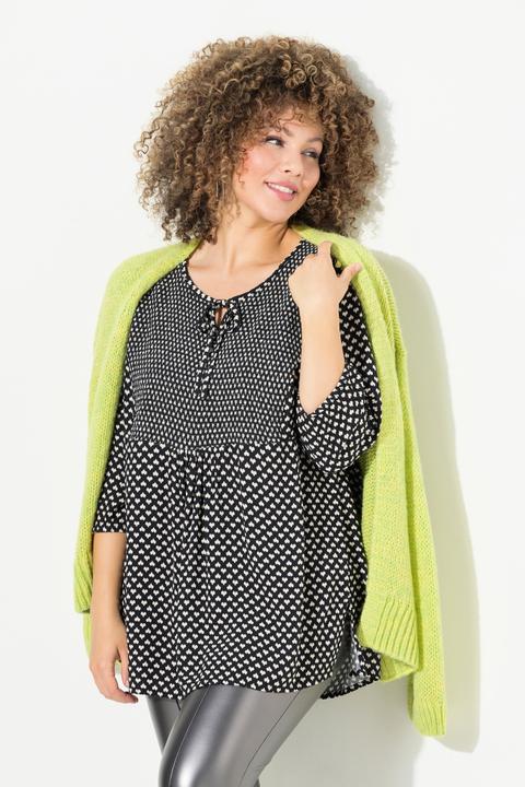 Actual product image Ulla Popken Minimalist Heart Print Elastic Smocked Blouse (58)