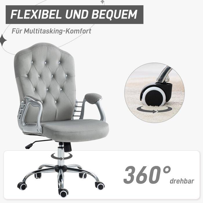 Image du produit Swisshandel24 Chaise de bureau à bascule, ergonomique, avec boutons en cristal, aspect velours, jusqu'à 120 kg (47 - 57 cm)