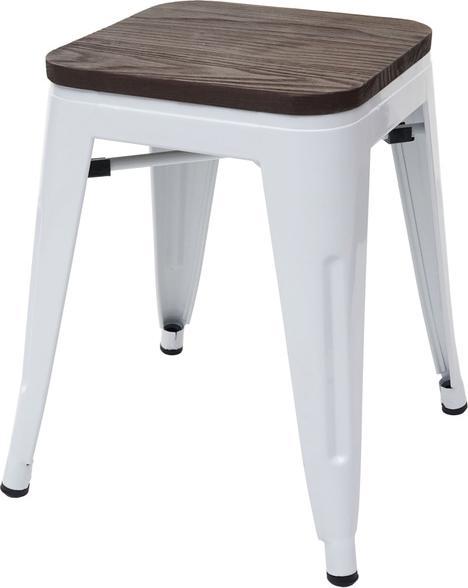 Produktbild Swisshandel24 Hocker inkl. Holz-Sitzfläche, Metallhocker Sitzhocker, Metall Industriedesign stapelbar weiss