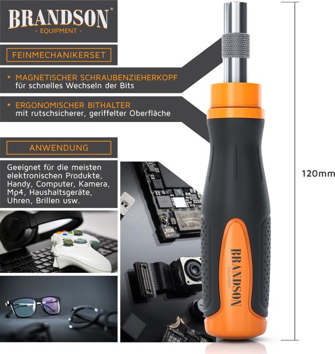 Actual product image Brandson Screwdriver set 21-piece, mini bits, slotted, Phillips, hexagon socket, Torx, precision mechanics (Pozidriv cross recess (PZ), Pin-torx, Phillipps cross recess (PH), Port)