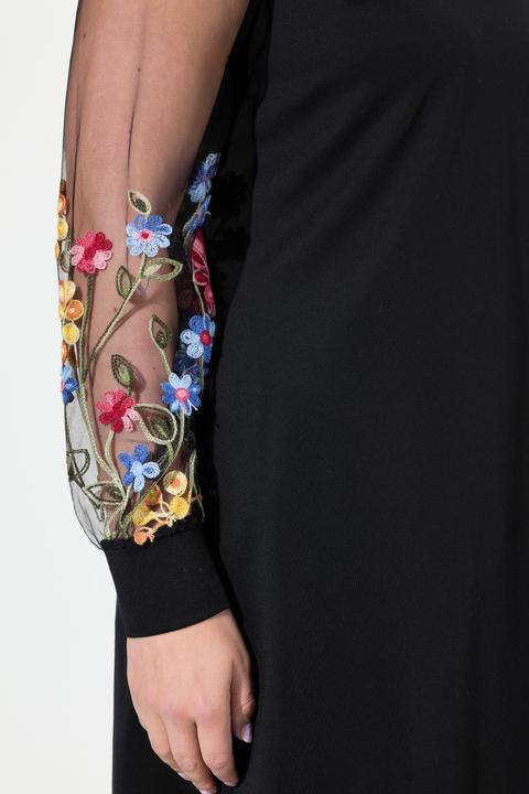 Produktbild Miamoda Jerseykleid, A-Linie, bestickter Mesh-Langarm (50)