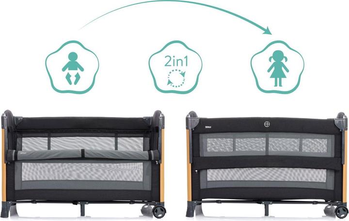 Image du produit Fillikid Lit d'appoint de voyage Cadiz noir avec finition bois (60 x 120 cm)