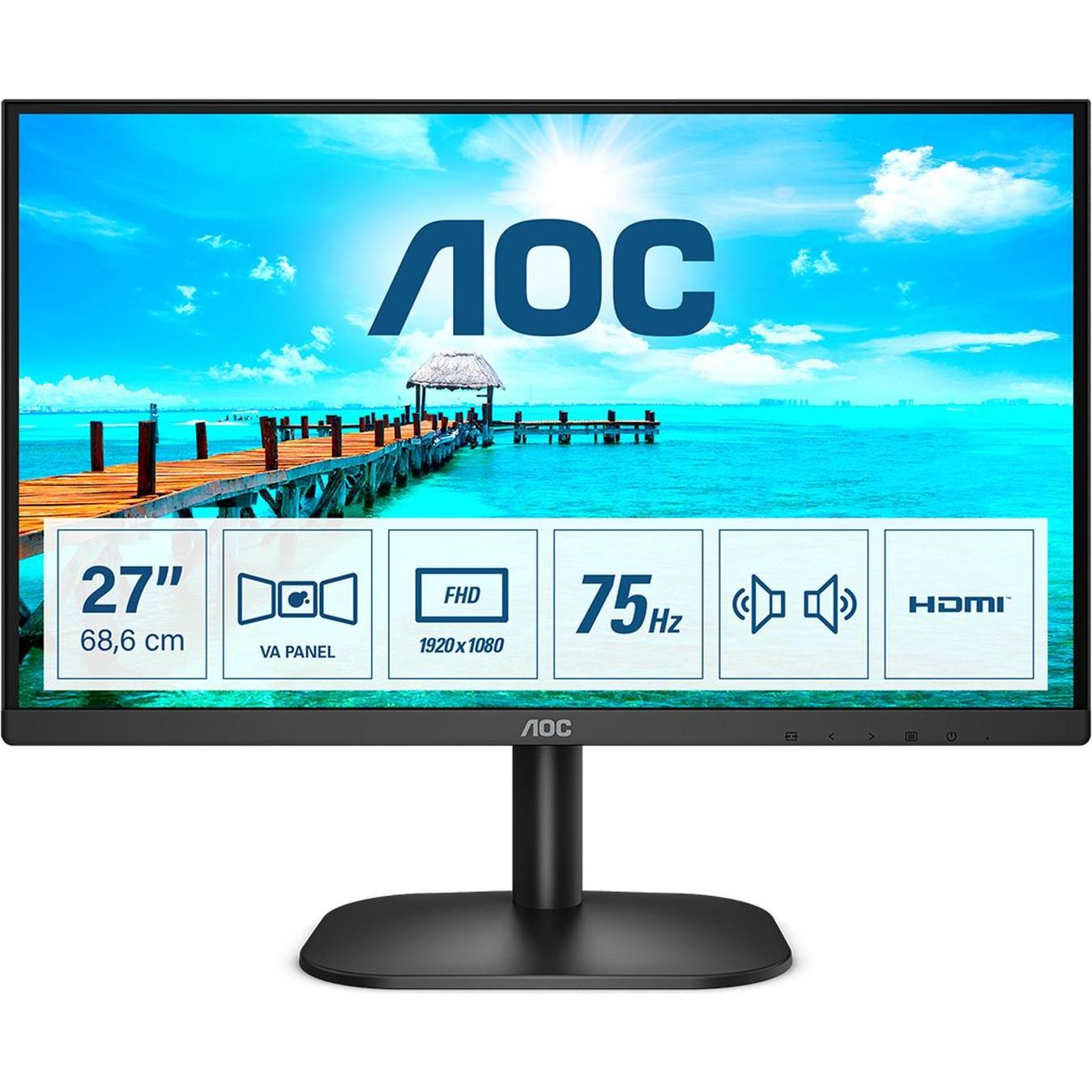 AOC 27B2AM 27 Zoll VA FHD 1920 x 1080 16:9 4000:1 250 cd (1920 x 1080 Pixel, 27"), Monitor, Schwarz