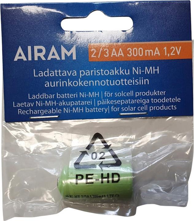 Produktbild Airam Akku NiMH-akkuparisto Solar- tuotteille, 2/3 AA,, 1 kpl (1 Stk., 2/3 AA, 300 mAh)