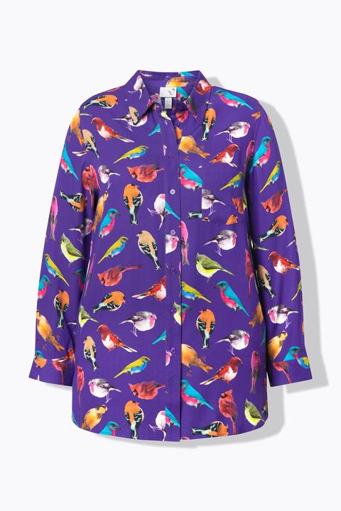 Actual product image Ulla Popken Bird Print Button Front Blouse (60)