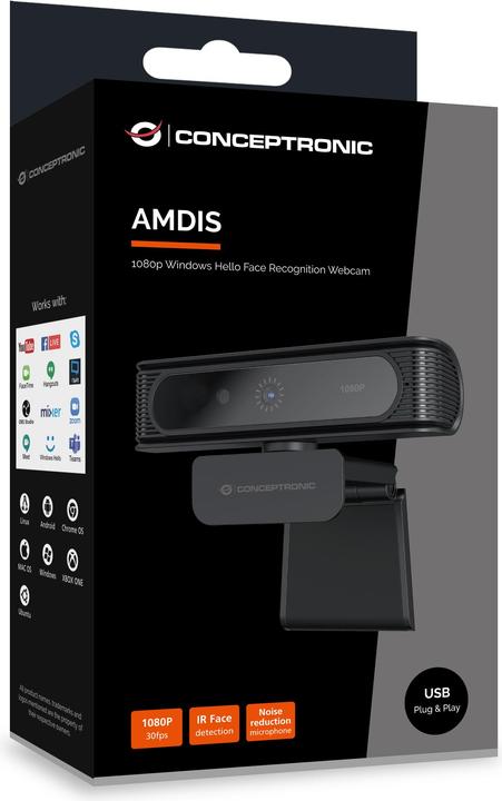 Actual product image Conceptronic Webcam AMDIS 1080P Full Win11/10 Webcam+Micr. (2 Mpx)
