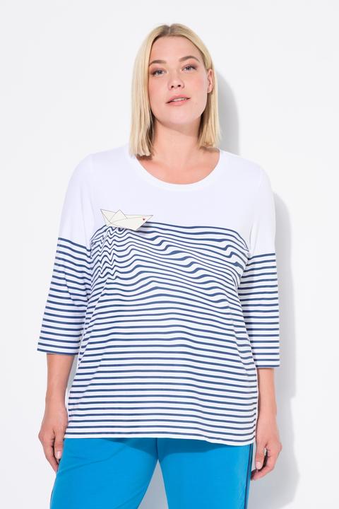 Produktbild Ulla Popken Shirt, Ringel, Papierboot, U-Boot-Ausschnitt, 3/4-Arm (50, 52)