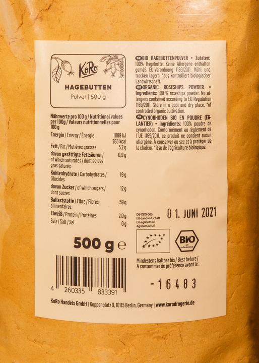 Nährwerte und Zutaten KoRo Bio Hagebuttenpulver (2000 g)