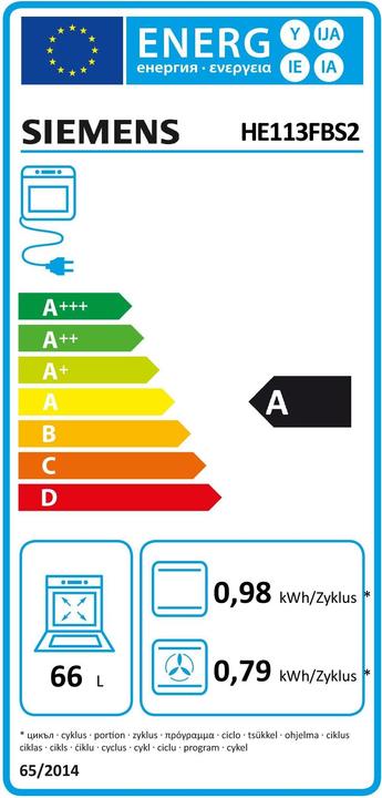 Energy Label Siemens EQ 111 KS 01 B Ed EB cooker set(BC) Ceran HE113FBS2+ EA64RGNA1E+ HZ438201