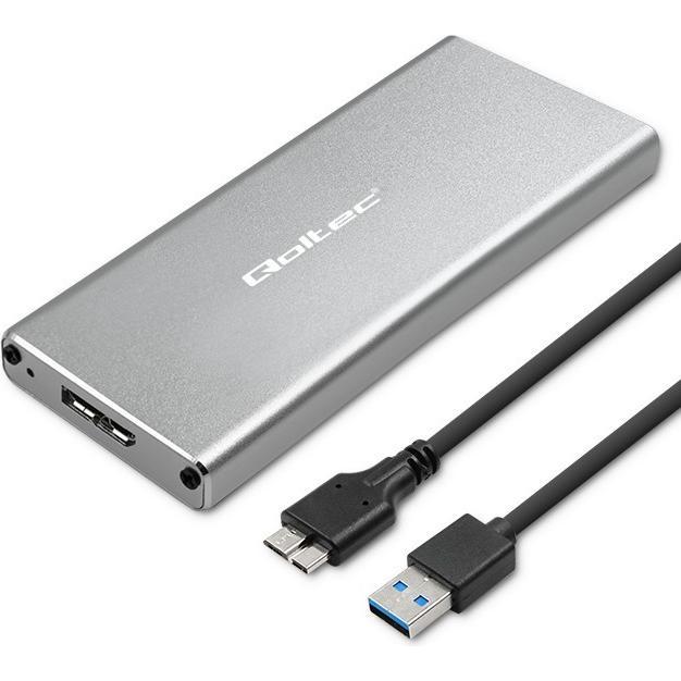 Qoltec Aluminiowa Obudowa | Kieszeń na dysk M.2 SSD | SATA | NGFF | USB 3.0 | Super speed | 2TB | (M.2) (51833)