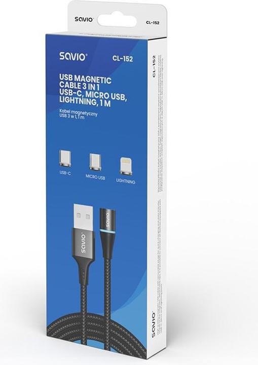 Actual product image Savio CL-152 USB Cable 1 m USB 2.0 USB C Micro USB A/Lightning Black (1 m, USB 2.0)