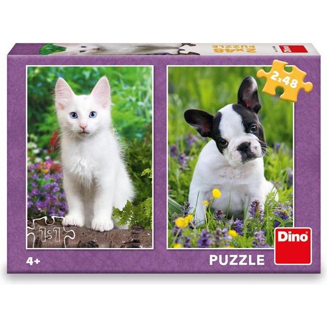 Thumbnail - Dino Puzzle Bulldogge und Kätzchen 2x48 Teile (48 Teile)