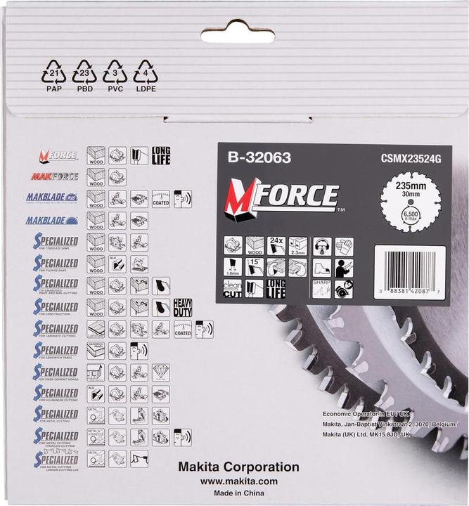 Productafbeelding Makita M-FORCE cirkelzaagblad voor hout 235 x 30 x 2,3 mm 24 tanden ( B-32063 )
