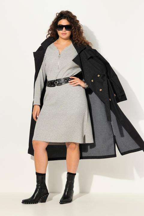 Produktbild Ulla Popken Rippjersey-Midikleid, Zipper, A-Linie, V-Ausschnitt, Langarm (42, 44)