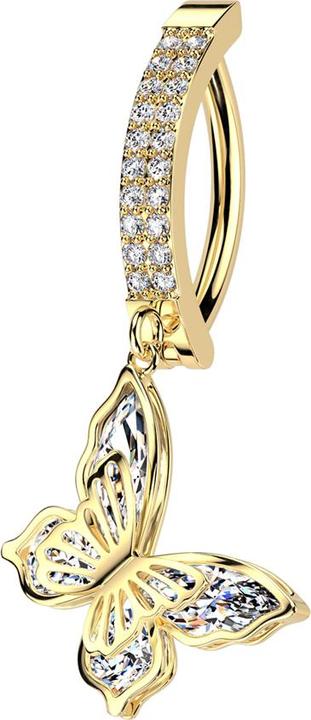 Immagine prodotto Star Piercing Scudo a banana con cerniera placcato oro due file di cristalli ciondolo in argento farfalla (Ottone, Acciaio chirurgico 316L)